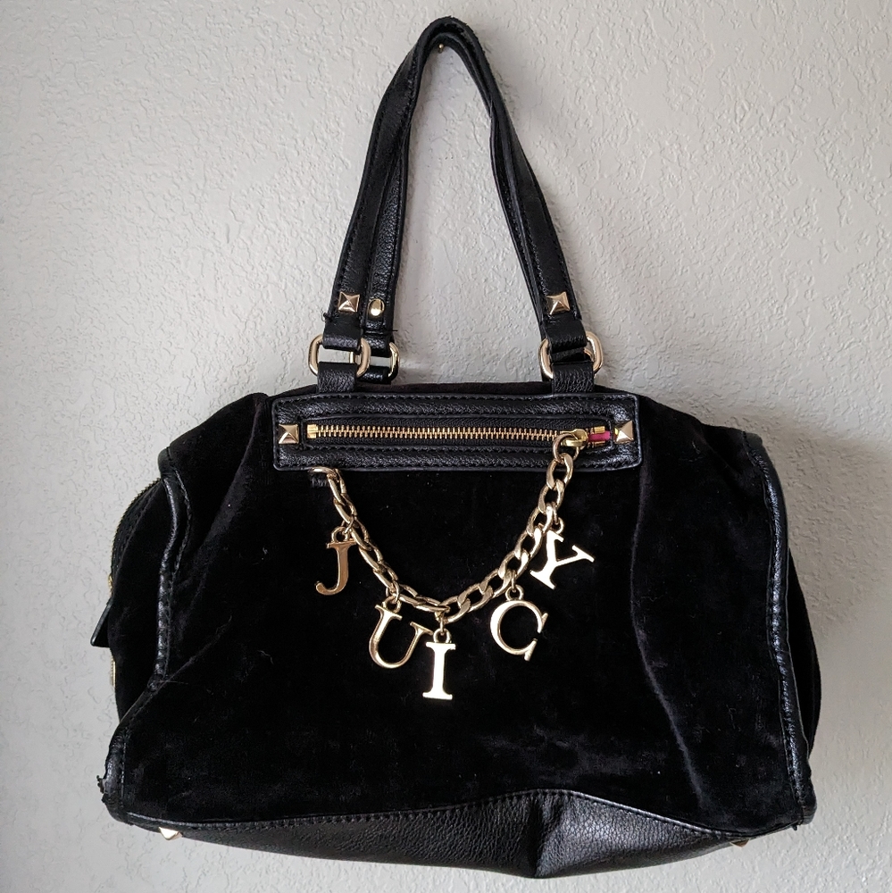 Black velvet Juicy Couture purse, well loved